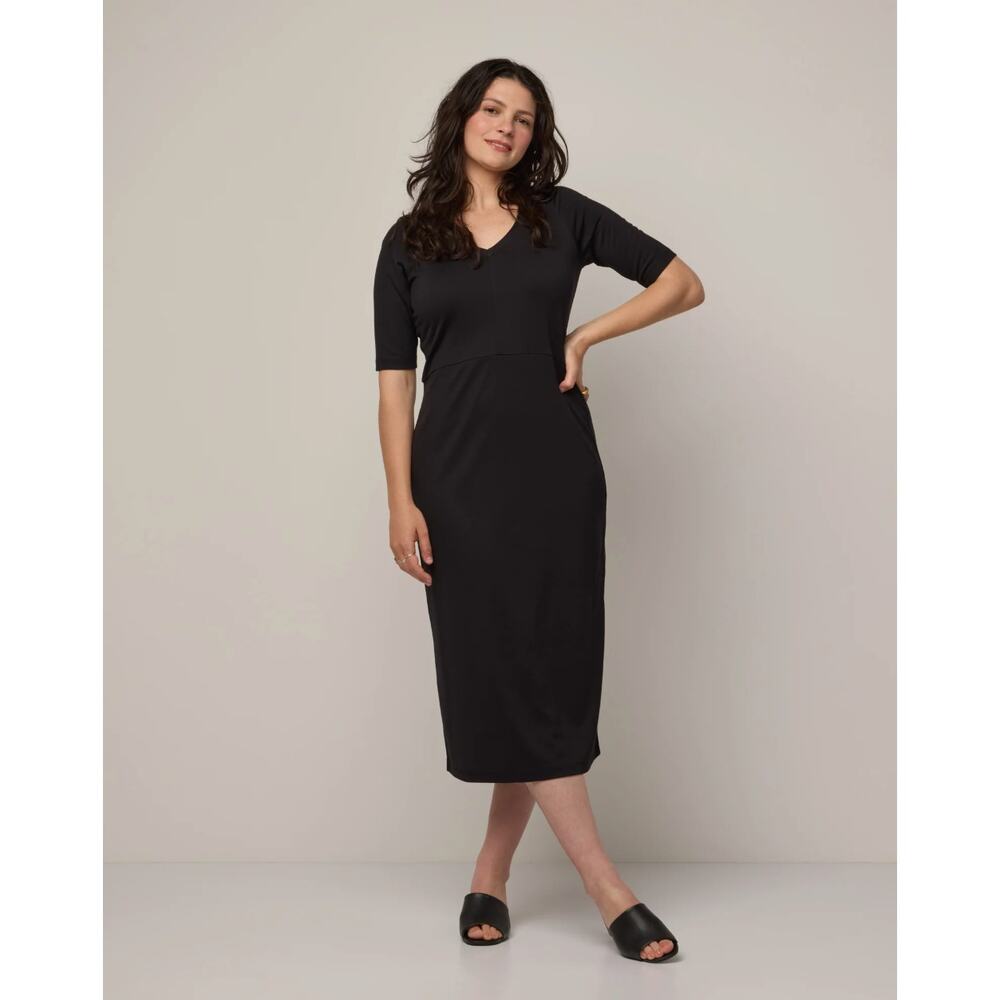 WOOL& London Fitted Midi Dress Merino Wool Black Sz 1X $148 {3G50}